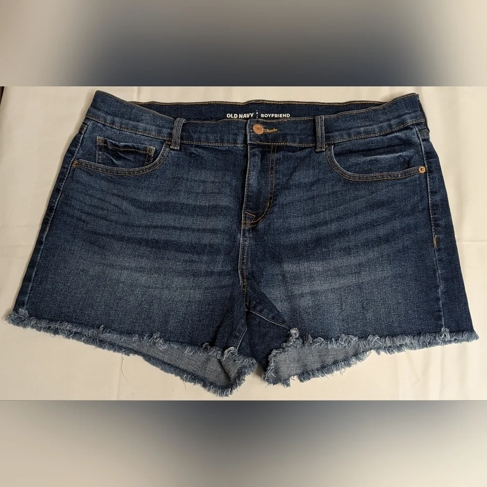 Old Navy Blue Tie Dye Denim Boyfriend High Rise Stretch Cut Off Shorts Size 14